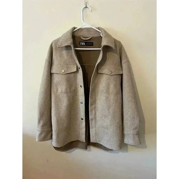 Zara Women's Brown 100% Polyester Drop-Sleeve Shacket Size S Casual - Picture 3 of 6